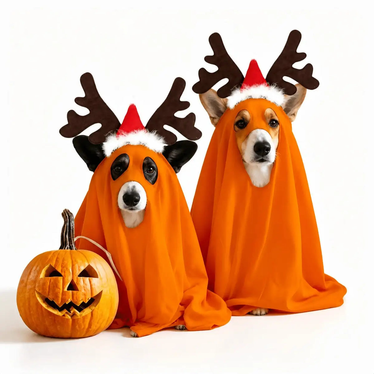 Halloween Ghost Pet Cape And Reindeer Antlers Costume Set