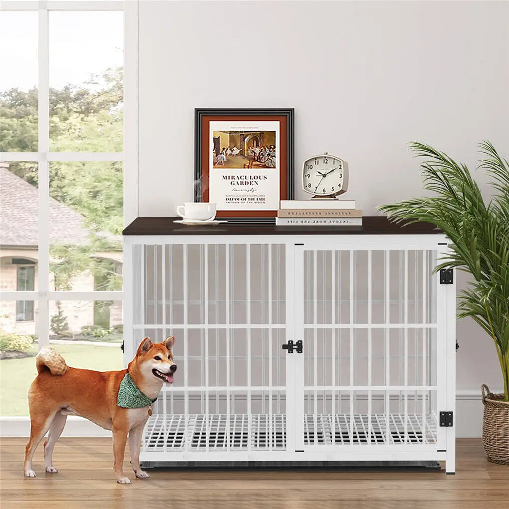 Bingopaw Wooden Dog Crate Furniture With Metal Frame Indoor Kennel