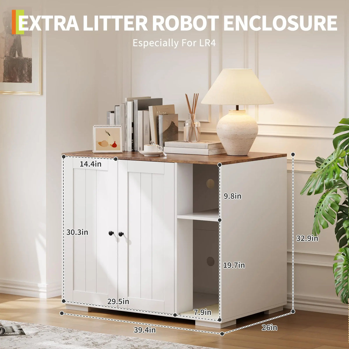 HiMiss Cat Litter Enclosure With Integrated Power Outlet Shelf