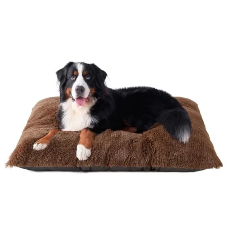 Plush Faux Fur Dog Crate Bed With Washable Soft Cushion