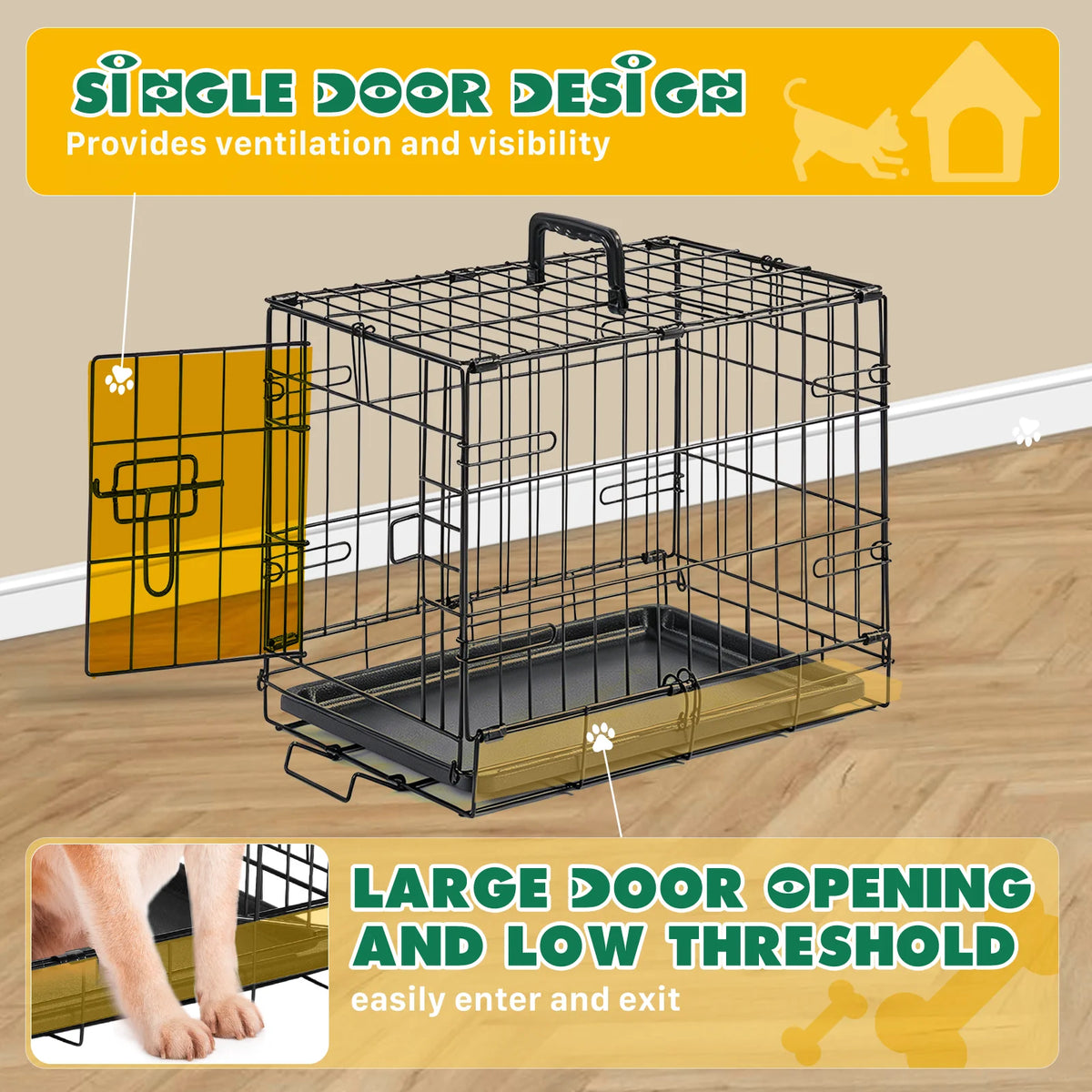 JHK Metal Dog Crate With Foldable Design And Removable Tray