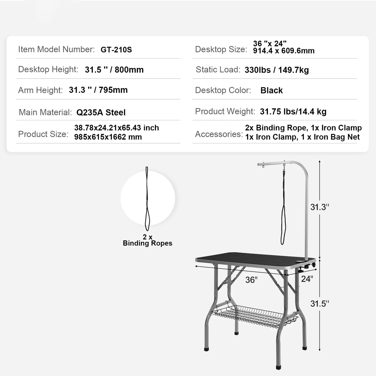 Portable Stainless Steel Pet Grooming Table With Twin Arms