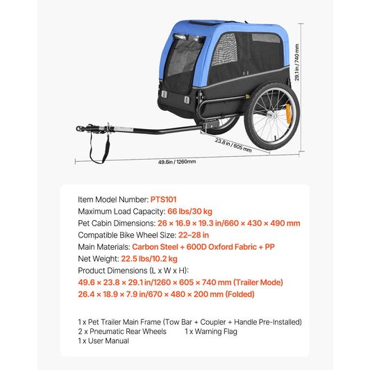 Universal Dog Bike Trailer With Quick Release Wheels And Safety Flag