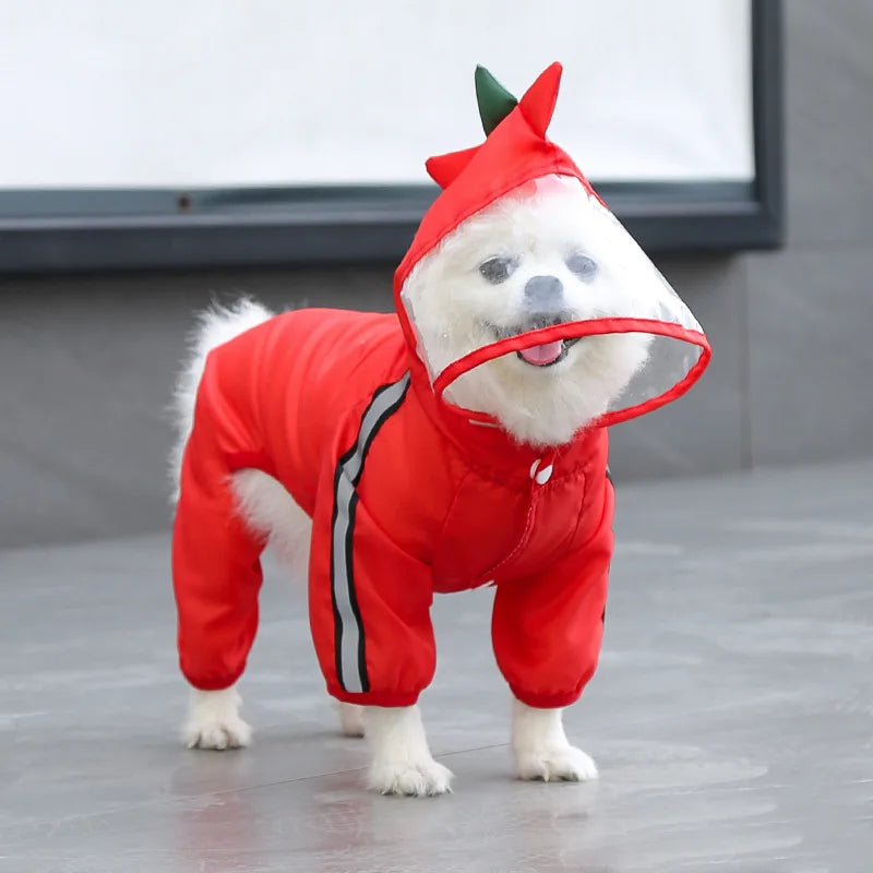 Waterproof Dog Raincoat With Reflective Hood And Lined Design