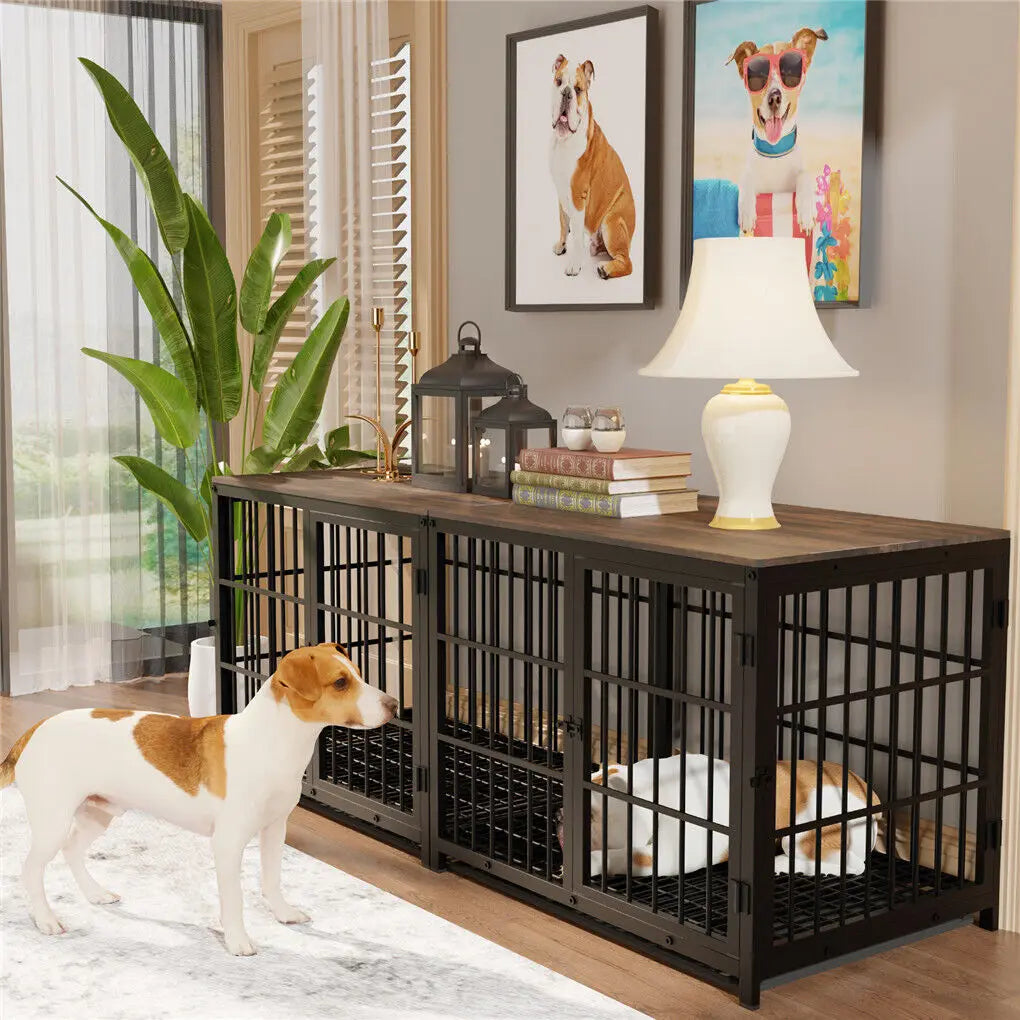 Bingopaw Wooden Dog Crate Furniture With Metal Frame Indoor Kennel