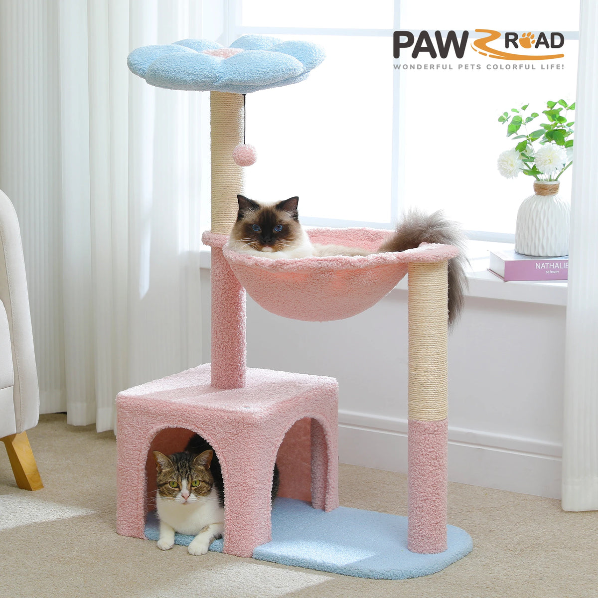 Petepela Flower Cat Tower With Metal Frame Hammock And Sisal Posts