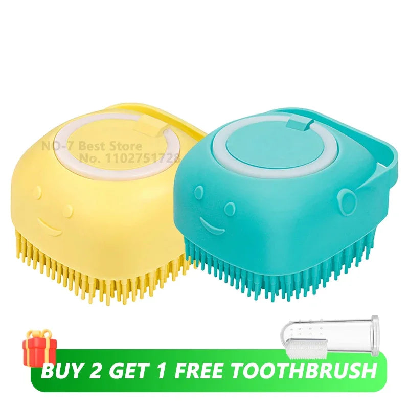 Soft Silicone Dog And Cat Bathing Brush With Shampoo Dispenser