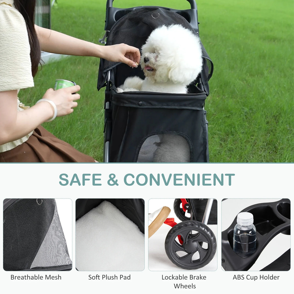 DUMOS Foldable 3 Wheel Pet Stroller For Small Dogs