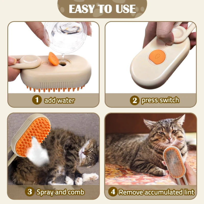 Electric Steam Grooming Brush Hair Remover For Cats And Dogs