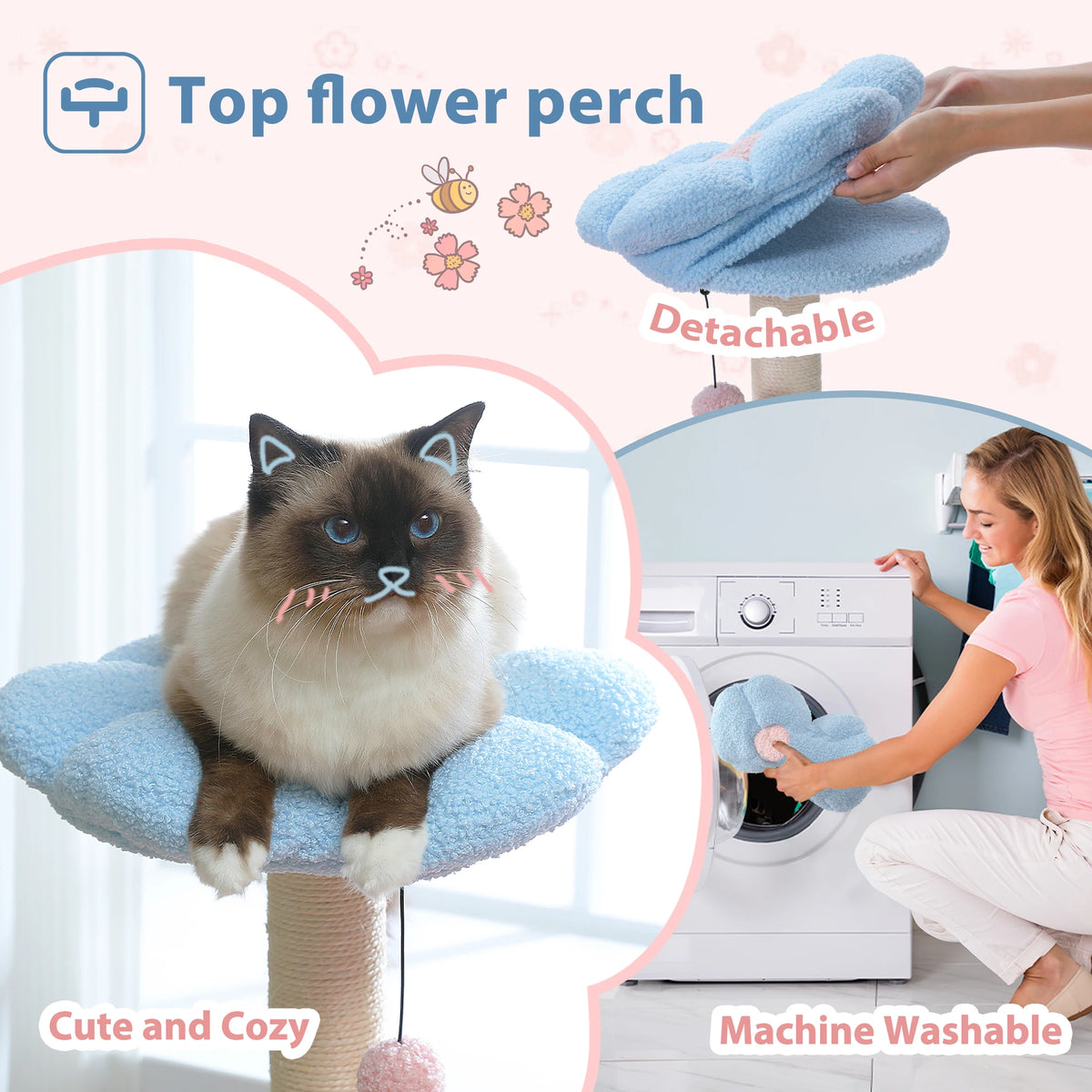 Petepela Flower Cat Tower With Metal Frame Hammock And Sisal Posts