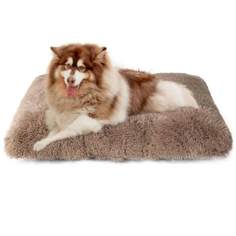 Plush Faux Fur Dog Crate Bed With Washable Soft Cushion
