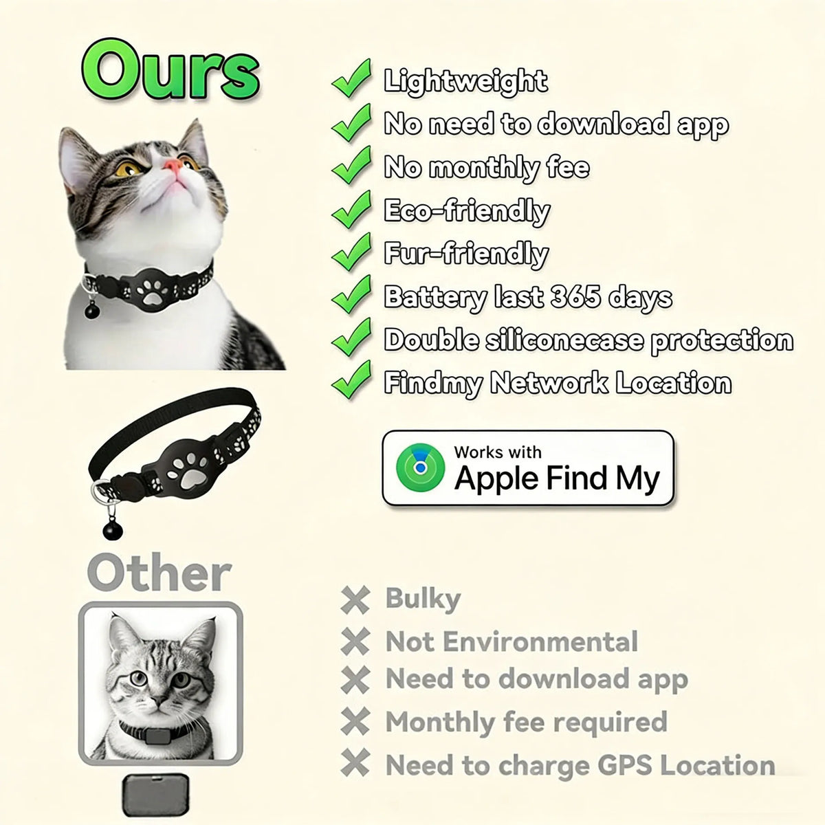 Reflective AirTag Cat Collar Featuring Quick Release And Waterproof Safety