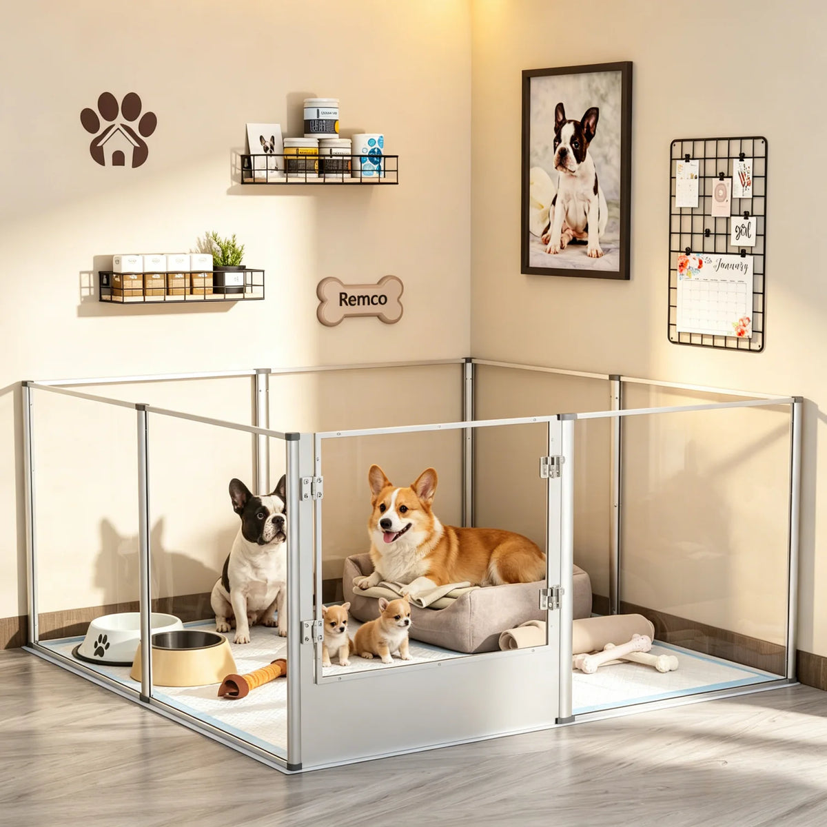 Bingopaw Acrylic Dog Playpen With Waterproof Fertility Pad