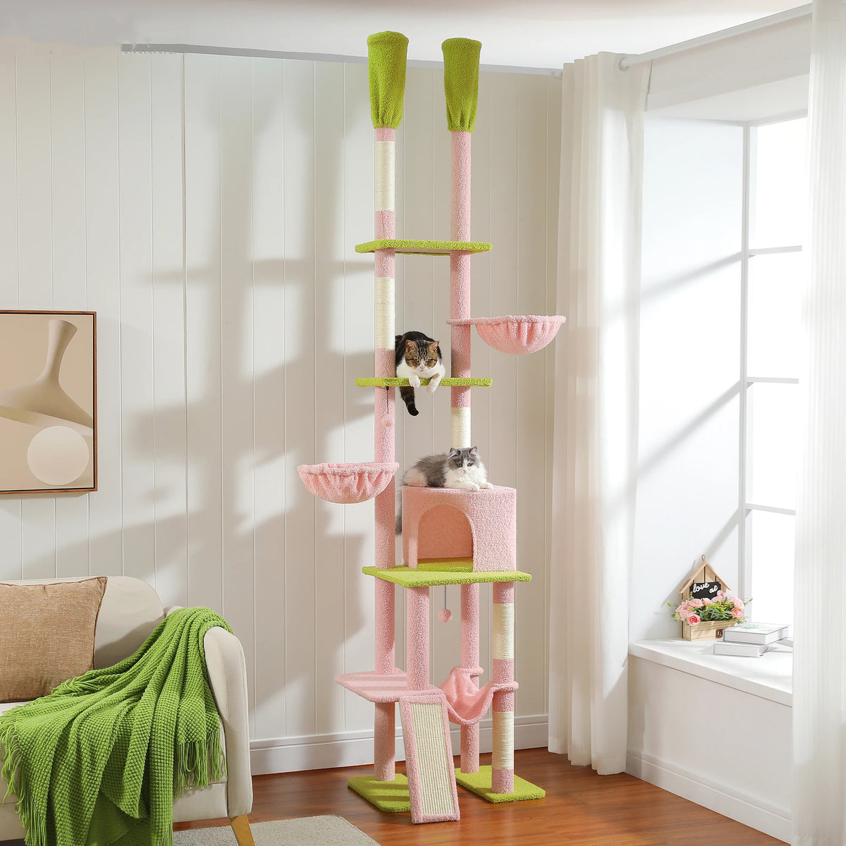 Pequlti Adjustable Height Cat Tower With Sisal Post And Hammock