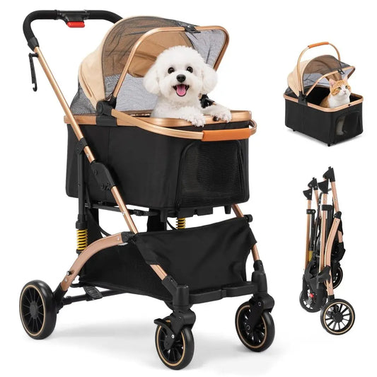 Four Wheel Pet Stroller With Shock Absorbers And Brakes