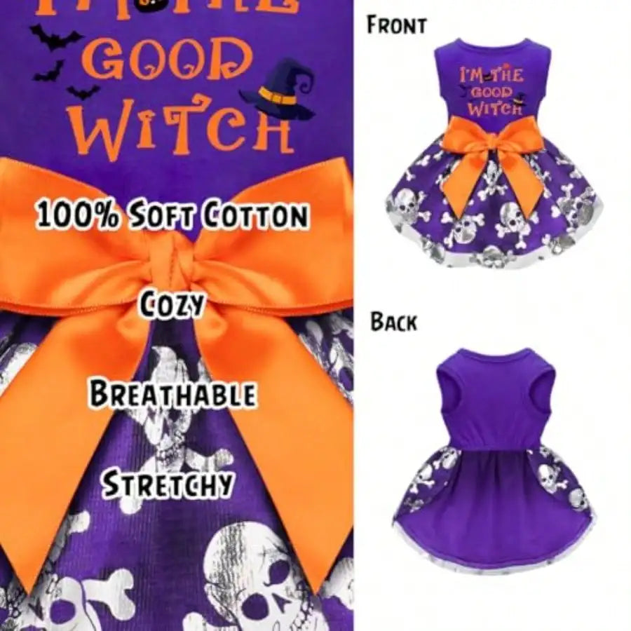 Halloween Dog Costume Dress With Witch And Pumpkin Details