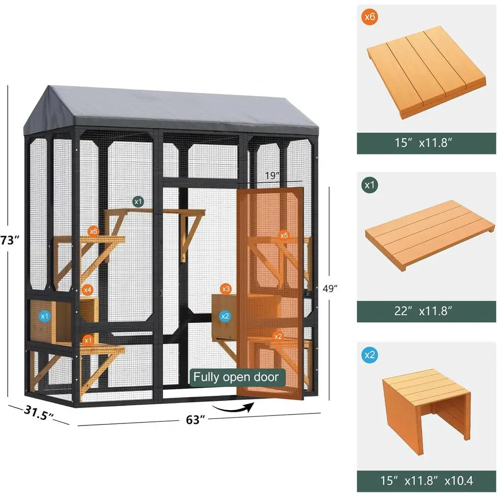 Spacious Walk In Cat Catio With Waterproof Weather Resistant Cover