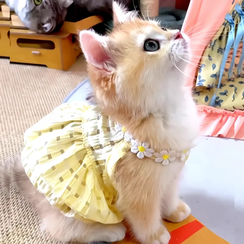 Breathable Floral Wreath Pet Skirt Dress Outfit For Small Puppies