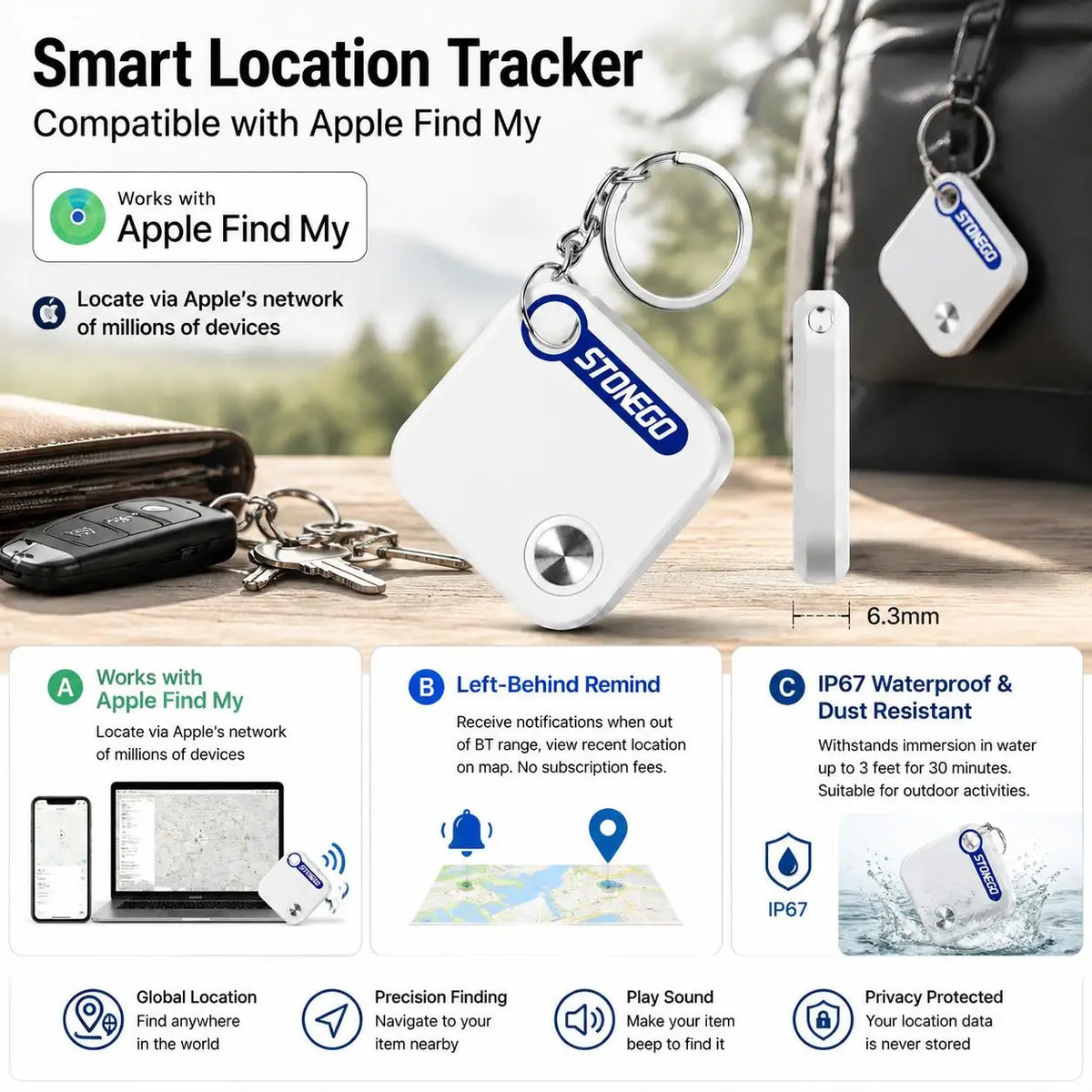 STONEGO Bluetooth Find My Item Tracker for Keys and Pets