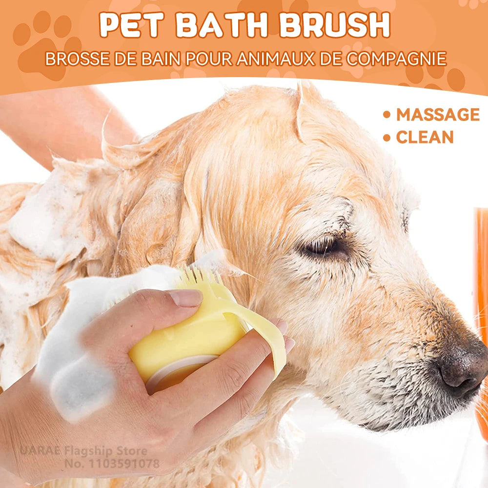 Soft Silicone Dog And Cat Bathing Brush With Shampoo Dispenser
