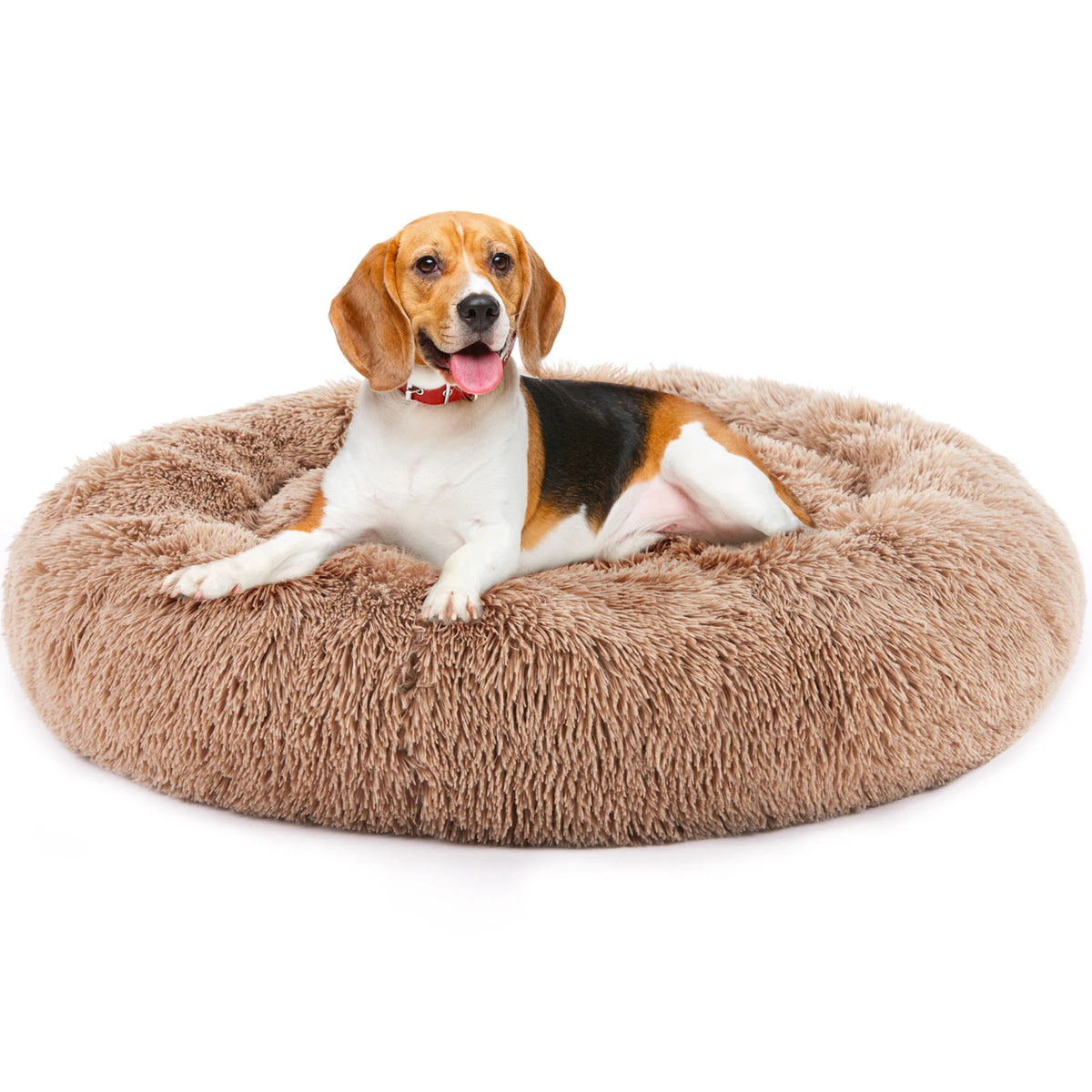 JHK Round Plush Faux Fur Calming Soft Washable Dog Bed