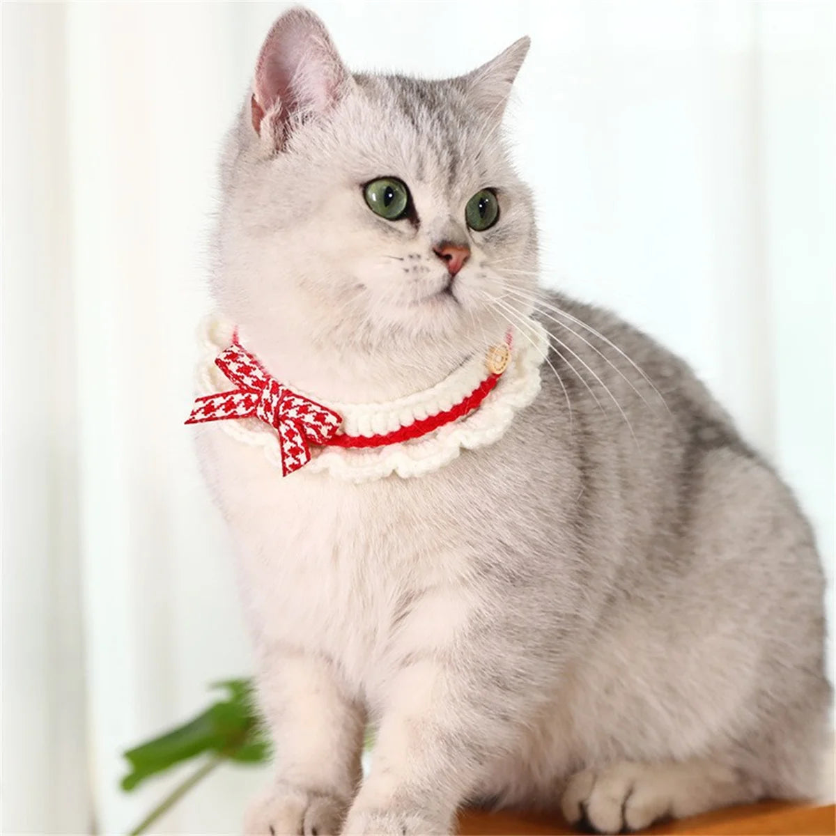 Adjustable Bow Knot Hand Knitted Decorative Pet Collar