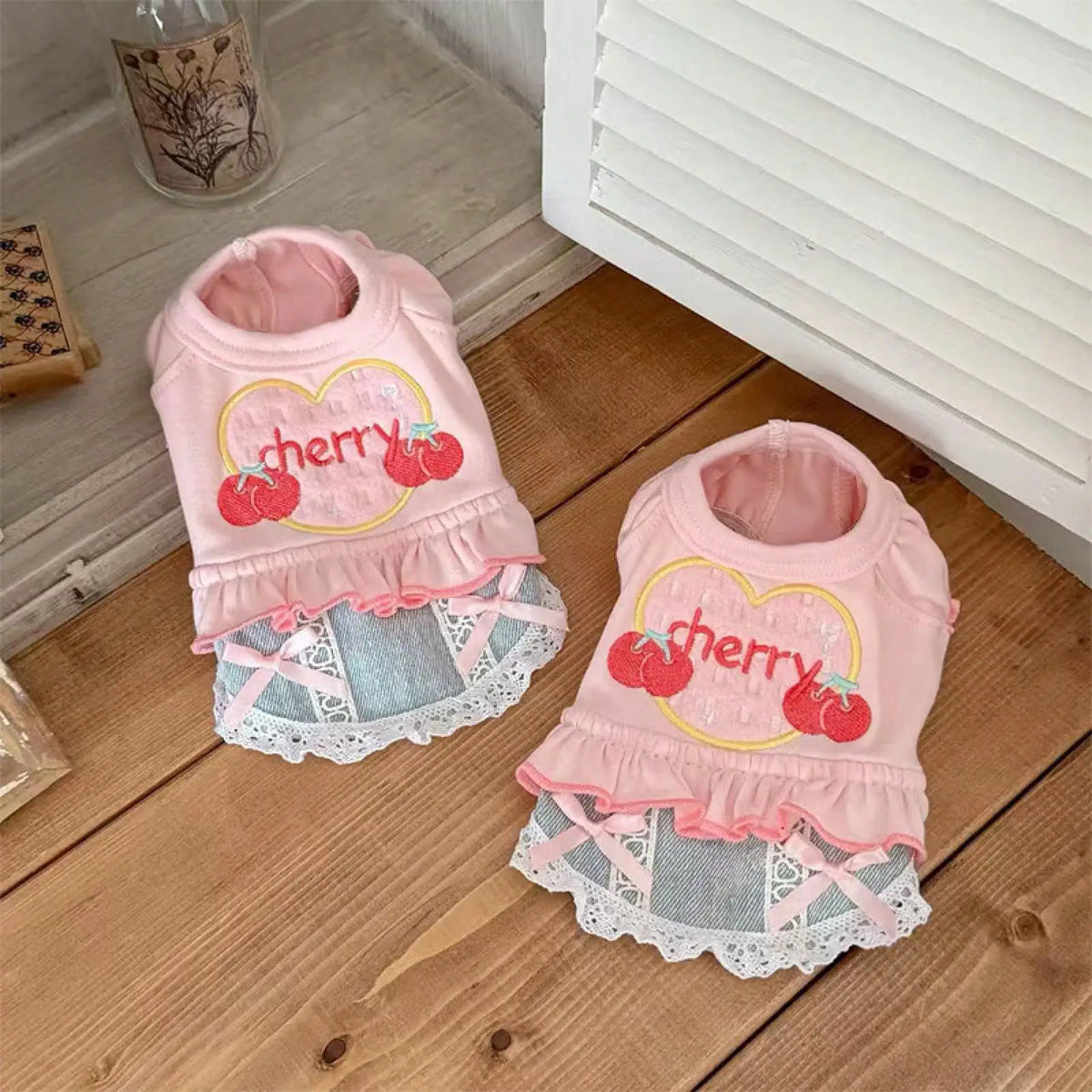 Dog Denim Skirt Vest Outfit for Outdoor Walking and Travel