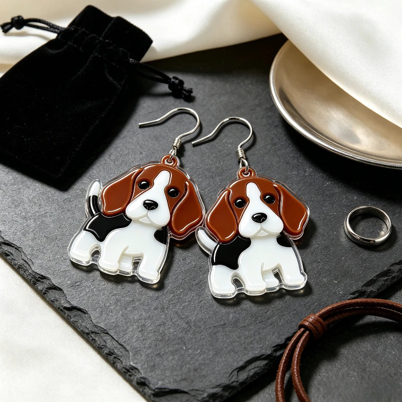 Acrylic Beagle Dog Dangle Earrings With Stainless Steel Hooks