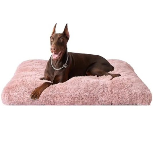 Plush Faux Fur Dog Crate Bed With Washable Soft Cushion