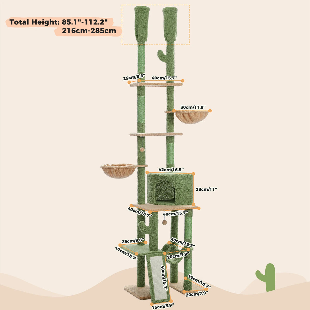 Pequlti Adjustable Height Cat Tower With Sisal Post And Hammock