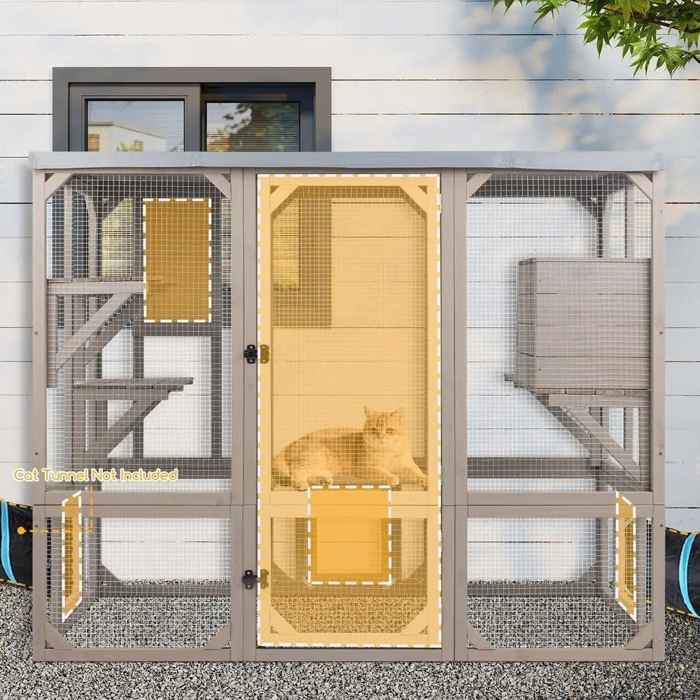 Weatherproof Outdoor Cat Catio With Elevated Platforms And Cozy Shelter