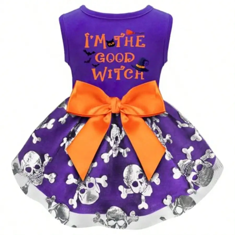 Halloween Dog Costume Dress With Witch And Pumpkin Details