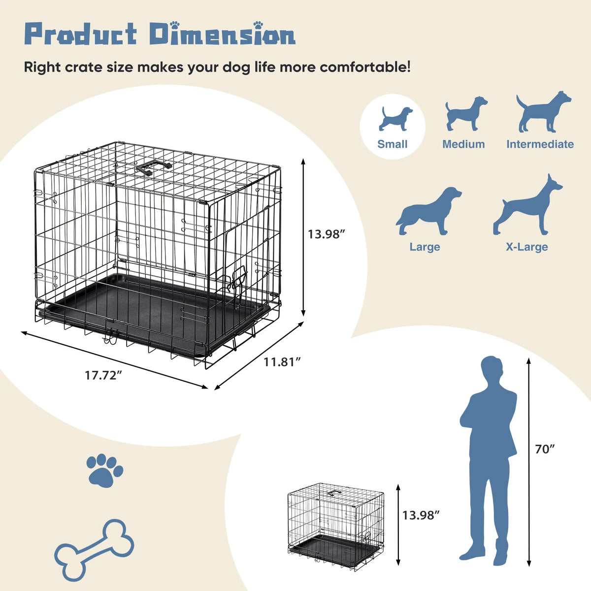 JHK Metal Dog Crate With Foldable Design And Removable Tray