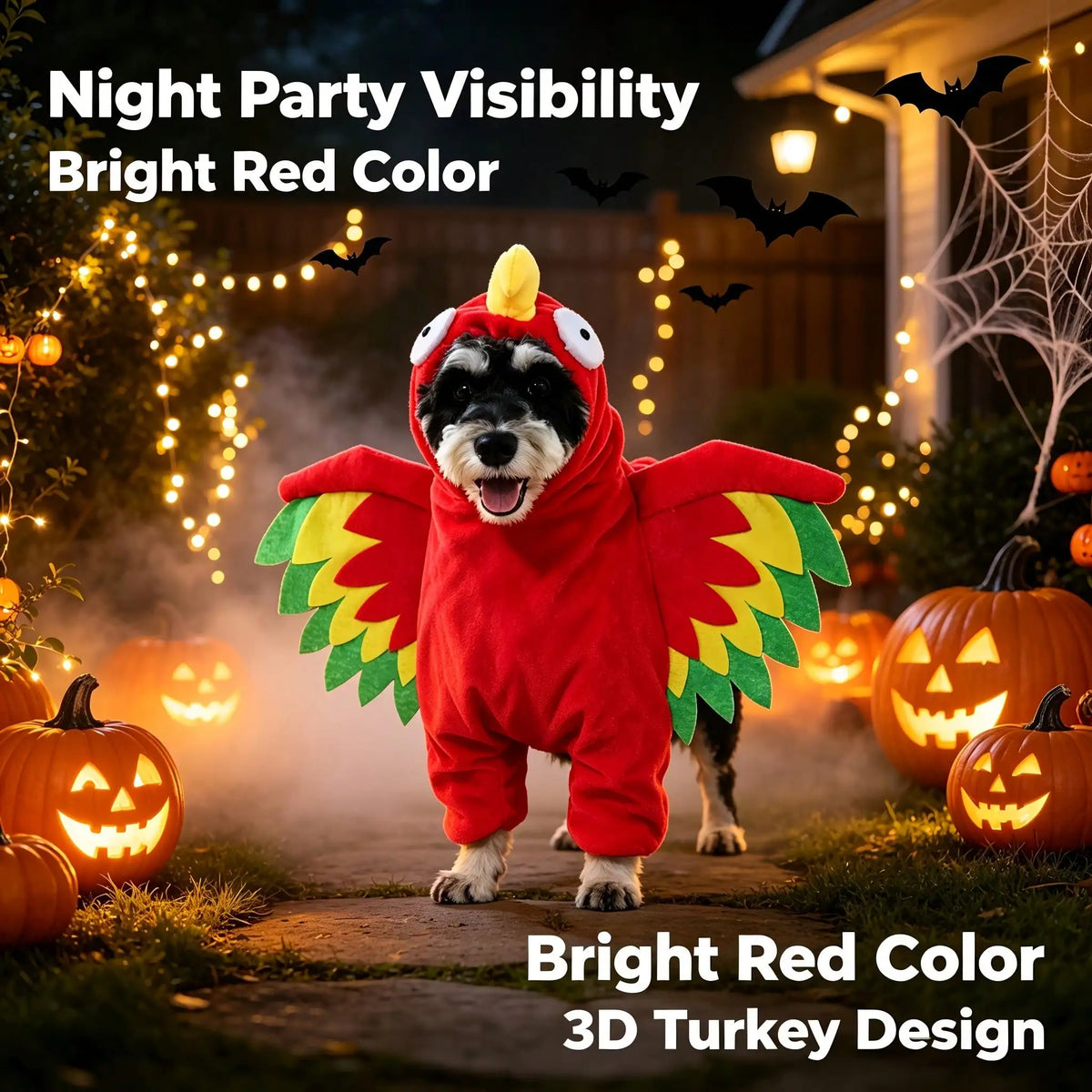 Halloween Pet Turkey Costume With Colorful 3D Wings For Dogs