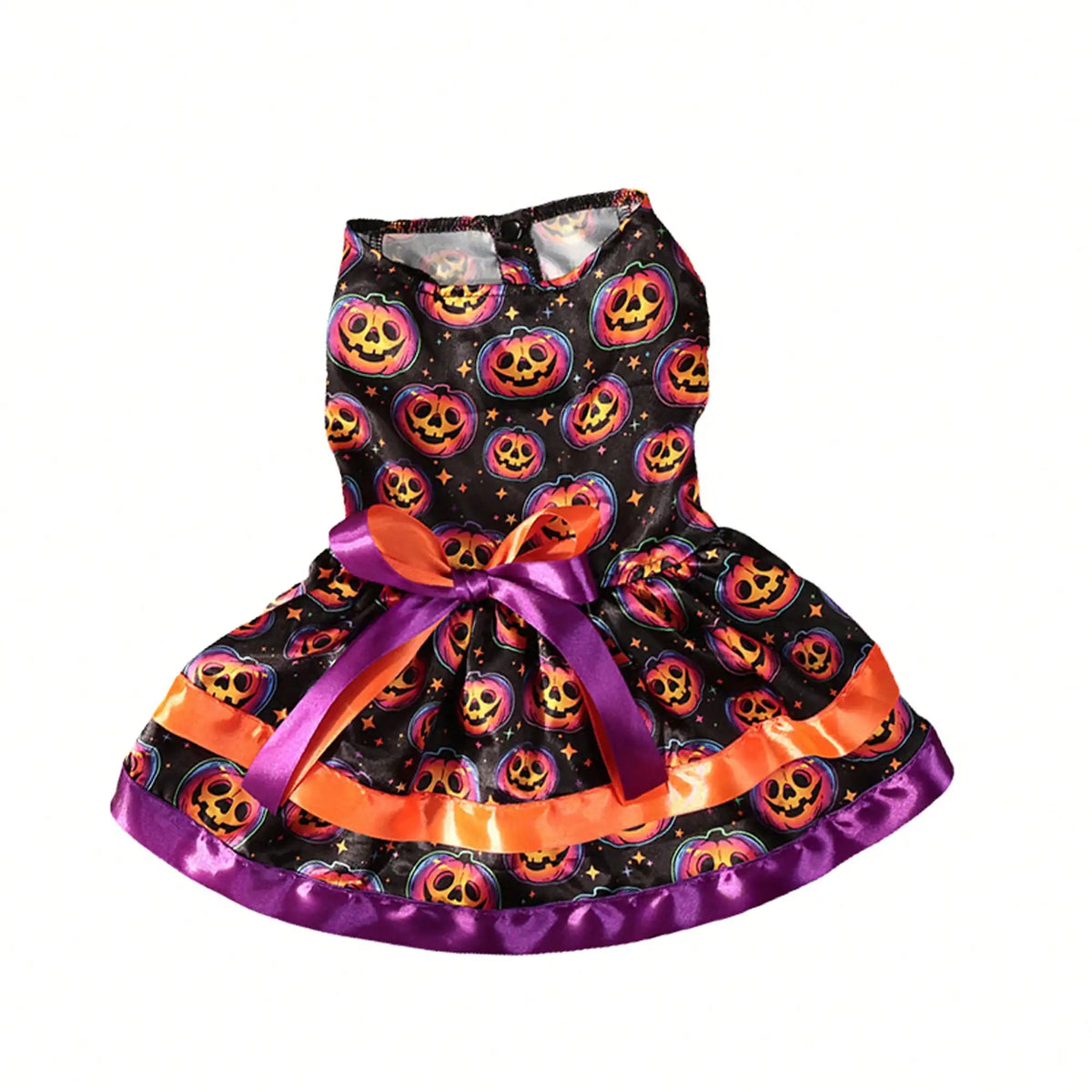Funny Pumpkin And Skull Print Halloween Dog Dress With Bowknot
