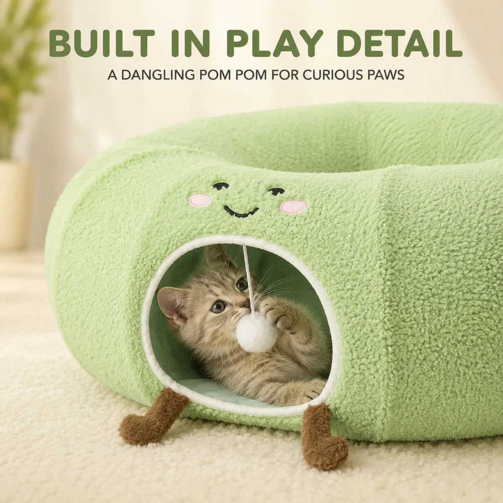 Convertible Cat Tunnel Bed With Plush Donut Cushion Play Hideaway