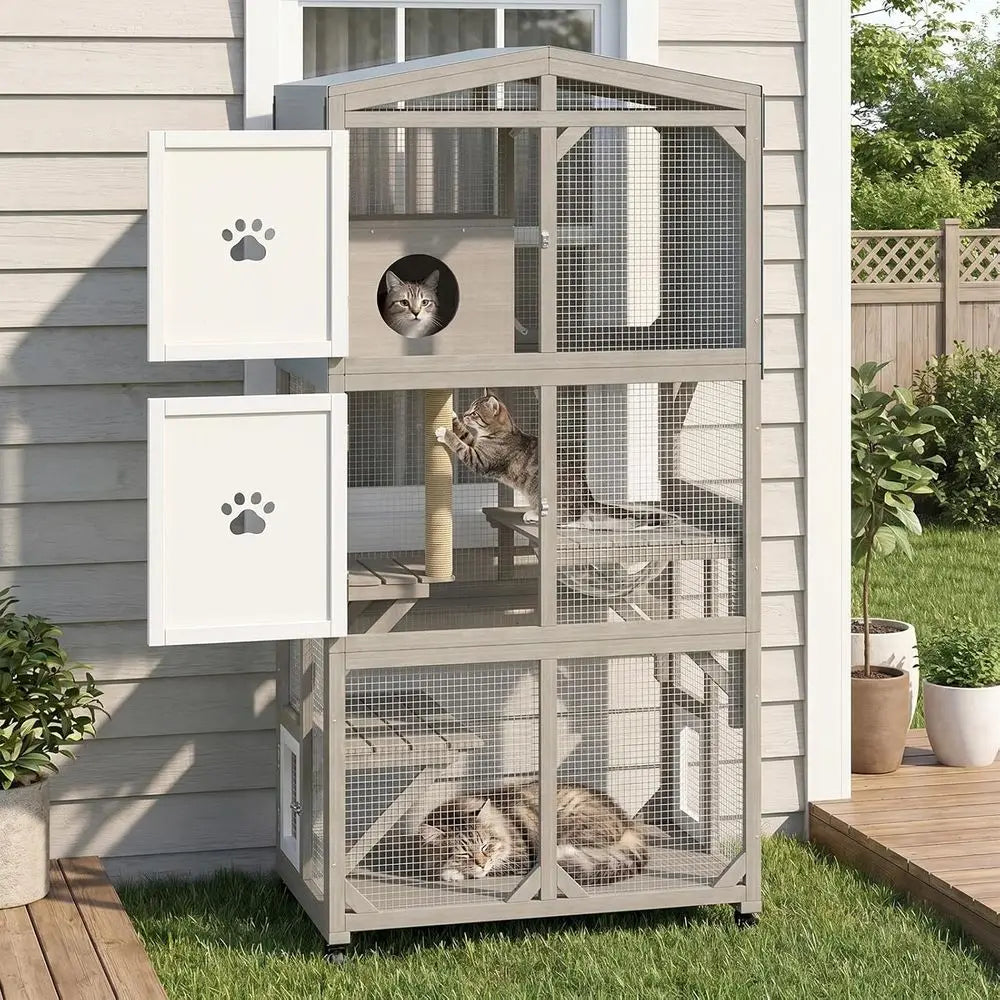 Weather Resistant Outdoor Catio For Cats With Clear Window Panels