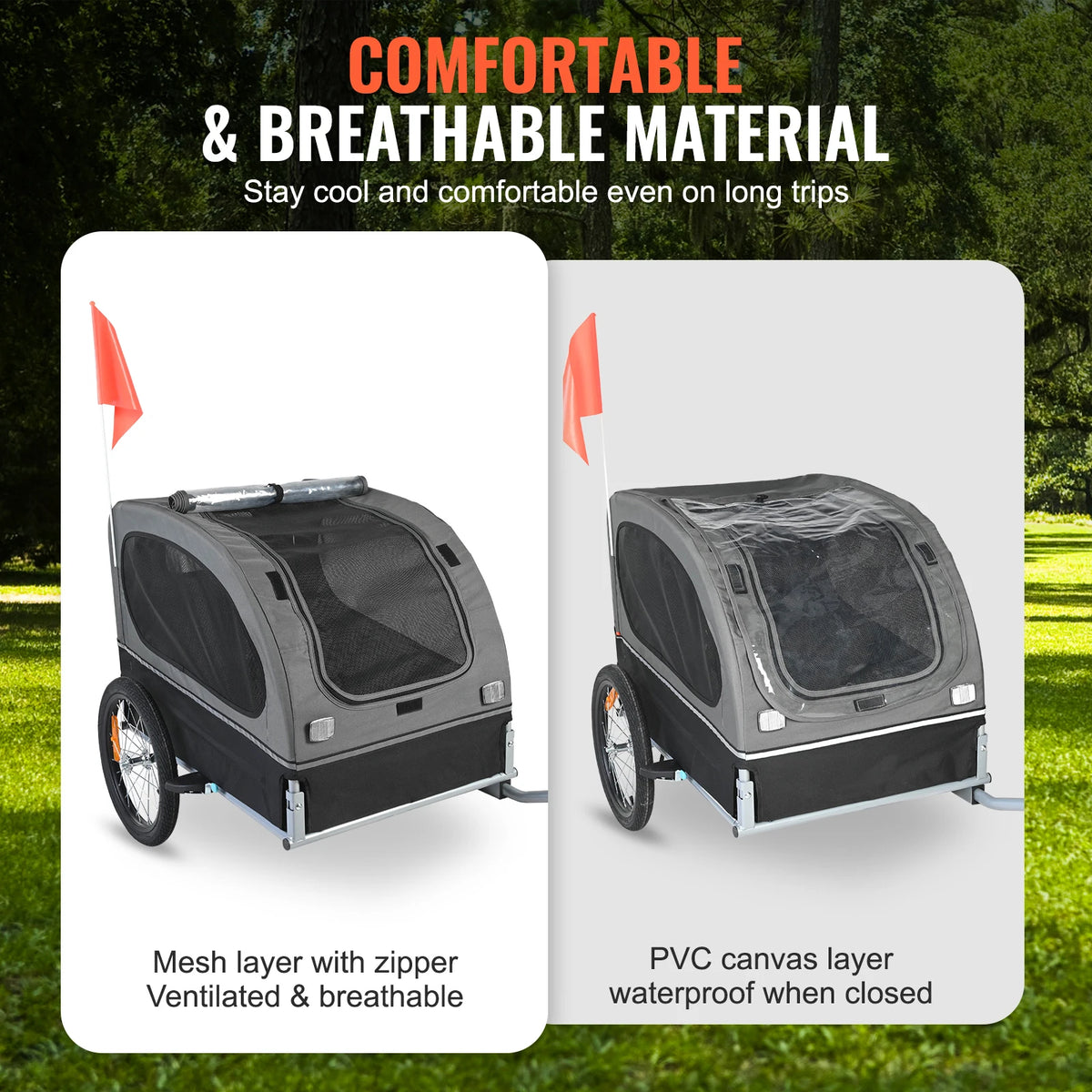 Collapsible Dog Bike Trailer And Pet Carrier With Reflectors