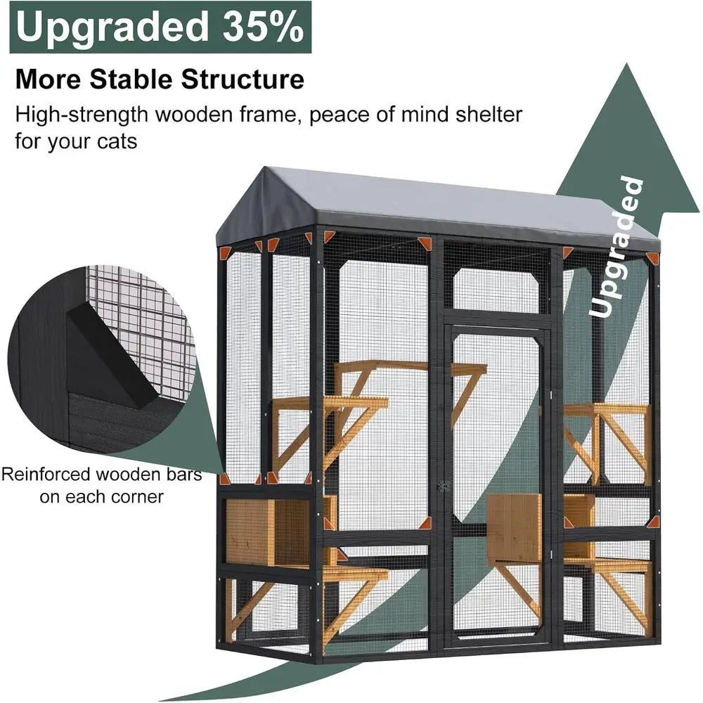 Spacious Walk In Cat Catio With Waterproof Weather Resistant Cover