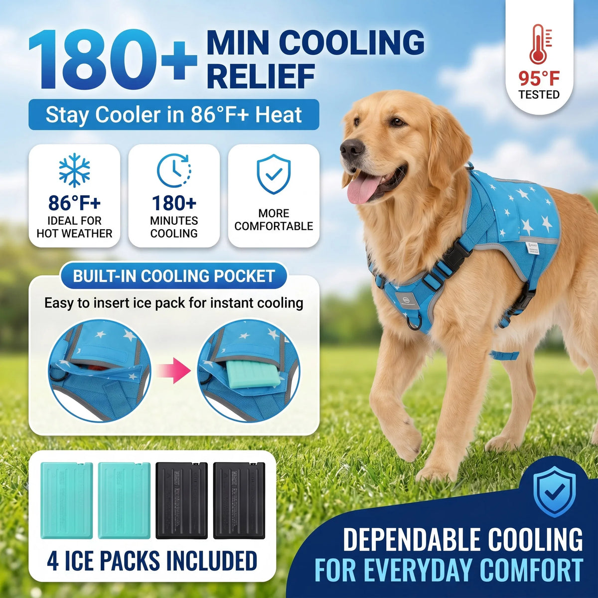 Dog Cooling Vest Harness With Freezable Packs For Outdoor Walking