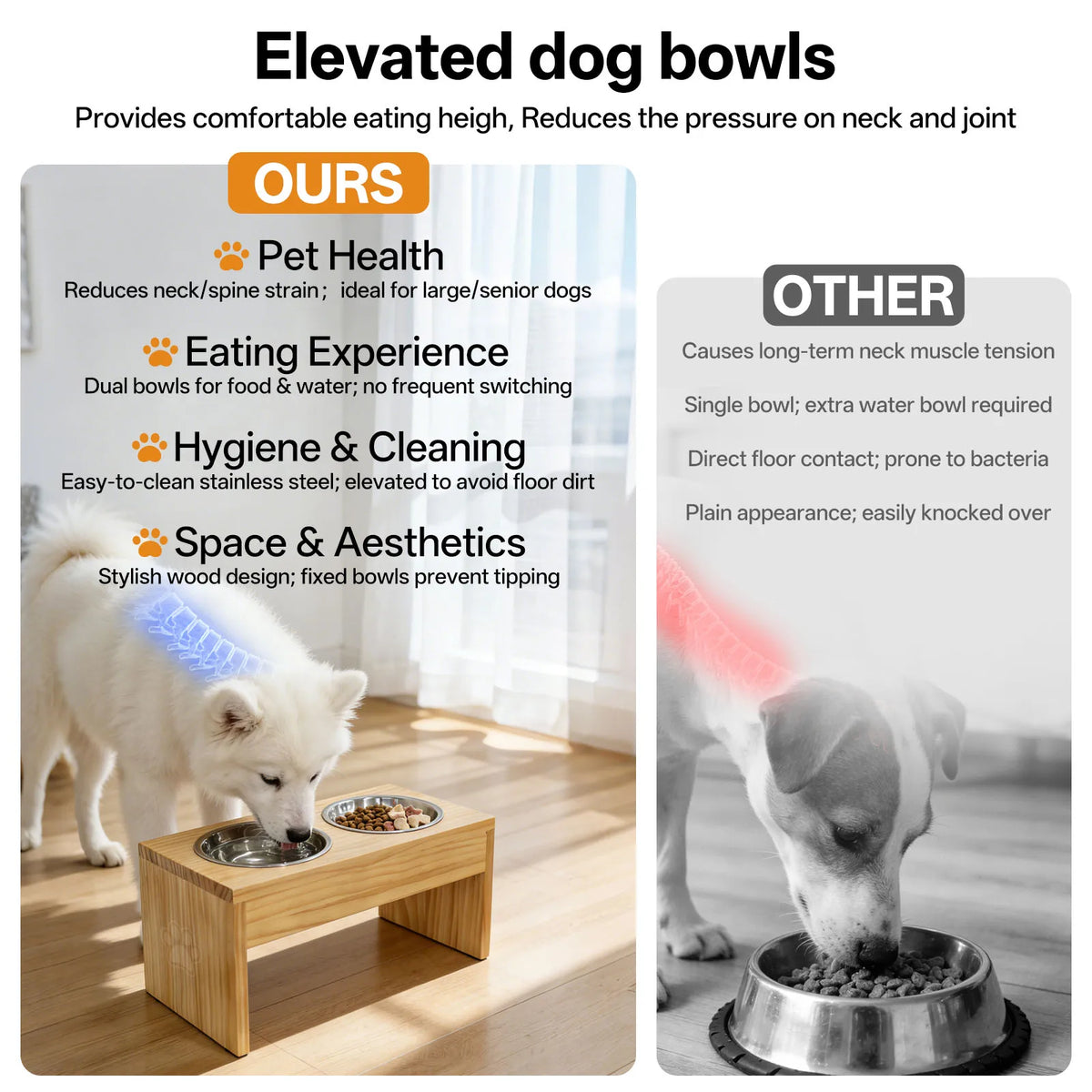 Wooden Elevated Dog Feeder With Dual Stainless Steel Bowls