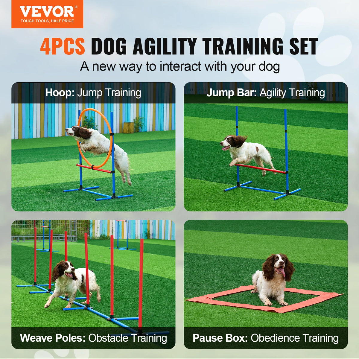Dog Agility Training Equipment Set With Adjustable Hurdles Weave Poles