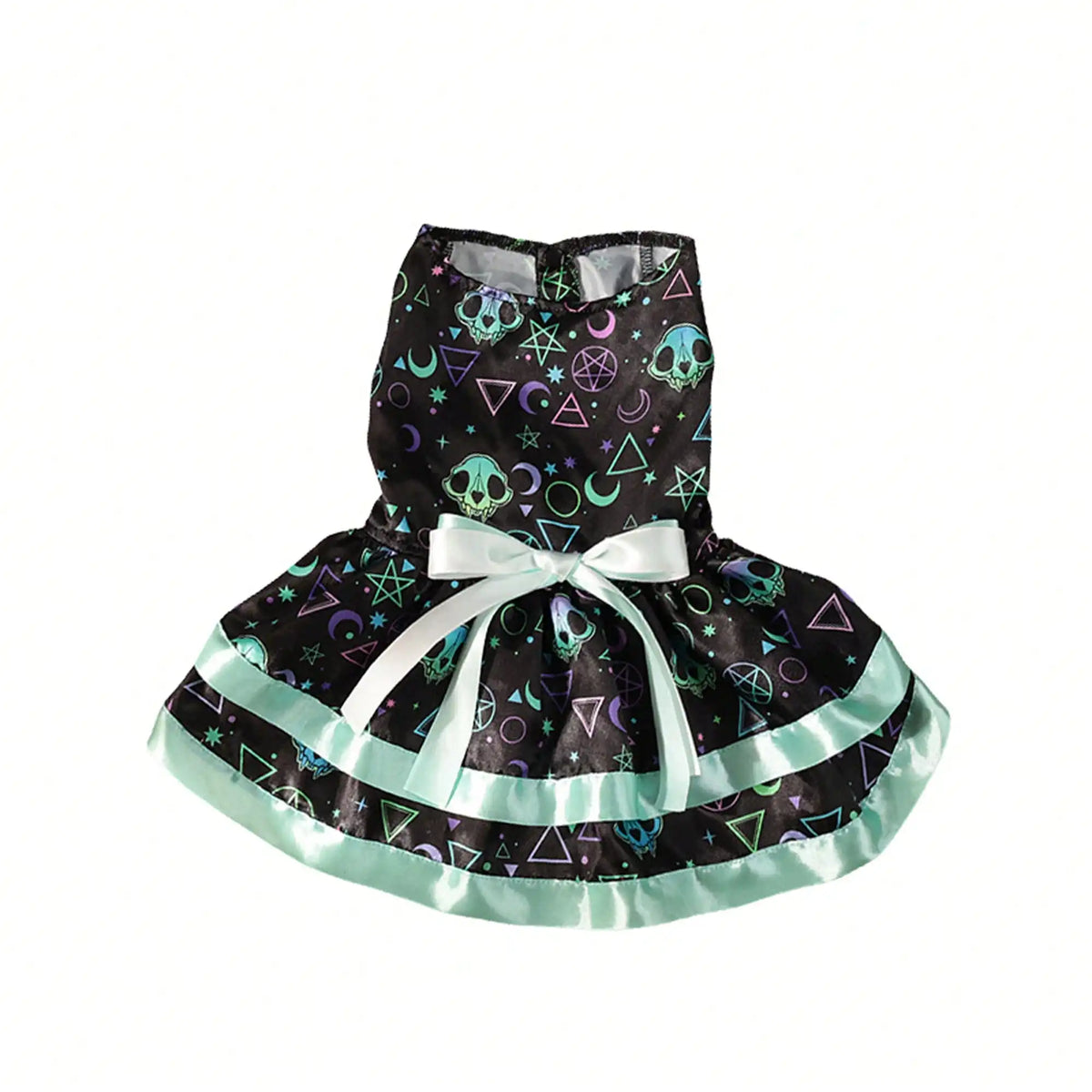 Funny Pumpkin And Skull Print Halloween Dog Dress With Bowknot