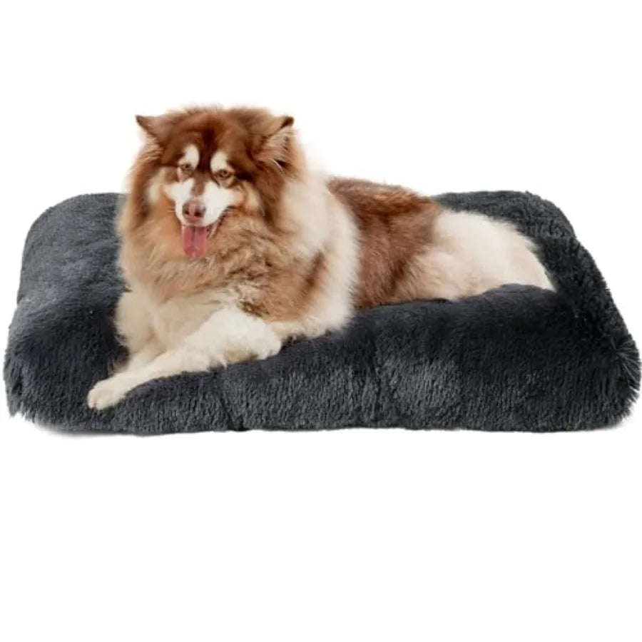 Plush Faux Fur Dog Crate Bed With Washable Soft Cushion