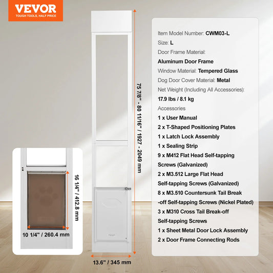 Adjustable Pet Door For Sliding Glass Doors With Secure Flap