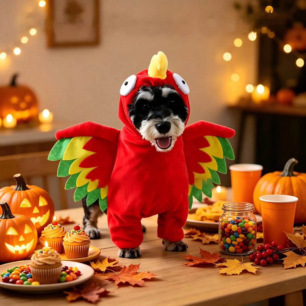Halloween Pet Turkey Costume With Colorful 3D Wings For Dogs