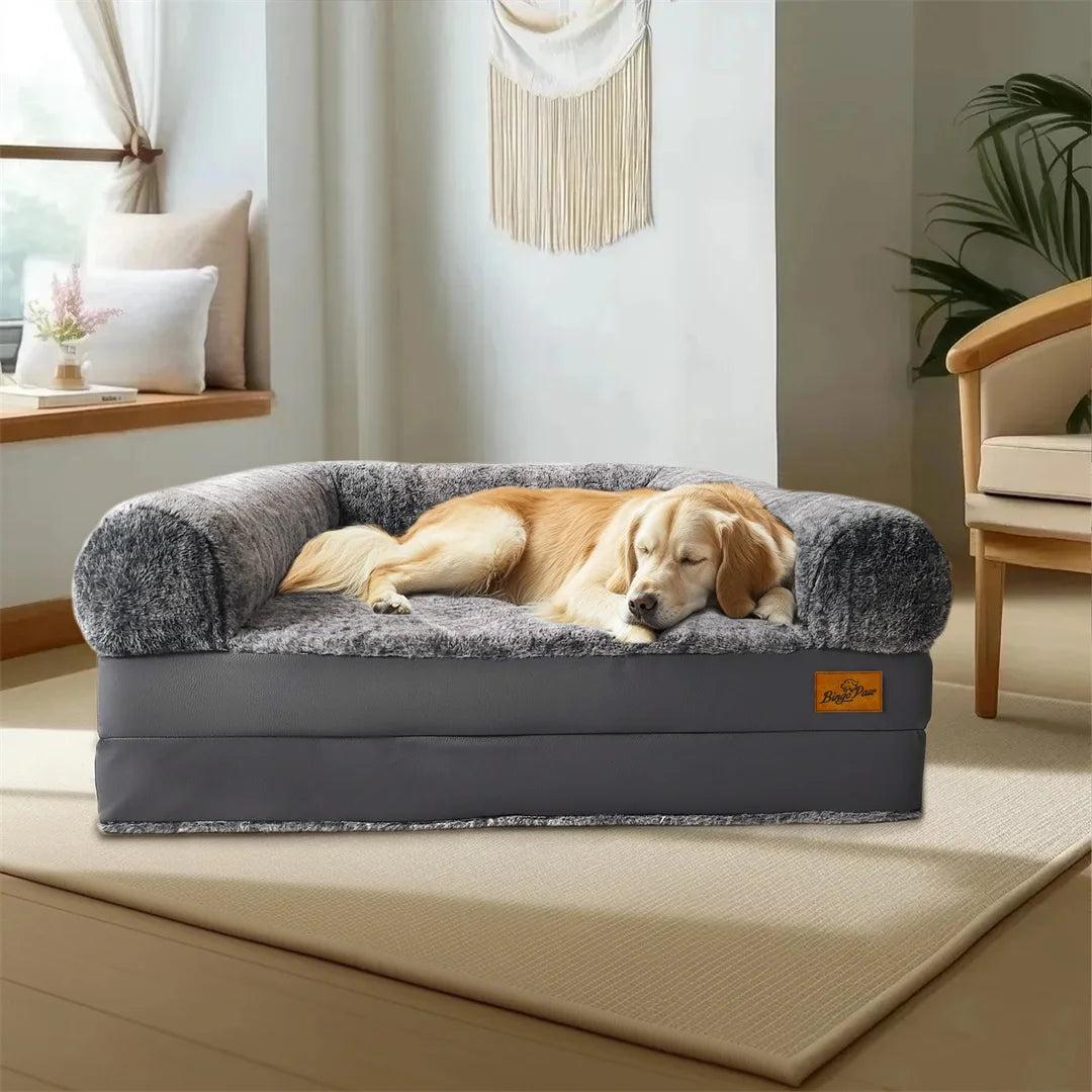 BINGOPAW Orthopedic Pet Bed With Plush Cover And Foldable Design