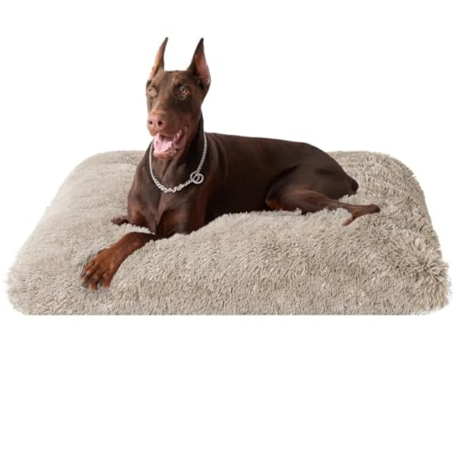 Plush Faux Fur Dog Crate Bed With Washable Soft Cushion