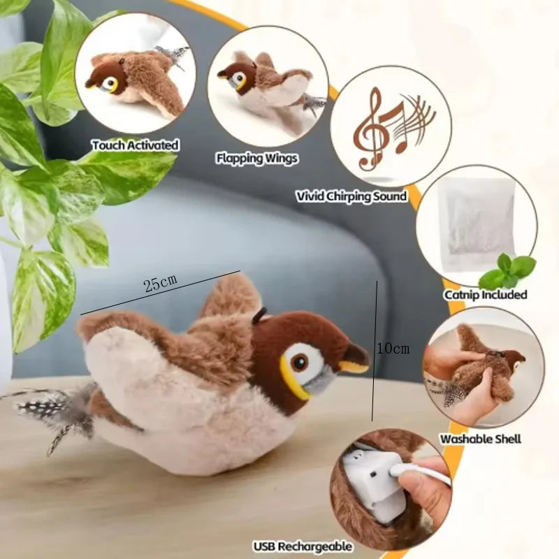 Rechargeable Interactive Bird Toy For Cats And Dogs Chirping Plush Toy