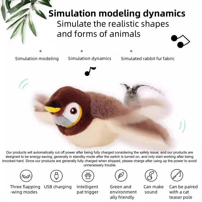 Rechargeable Interactive Bird Toy For Cats And Dogs Chirping Plush Toy